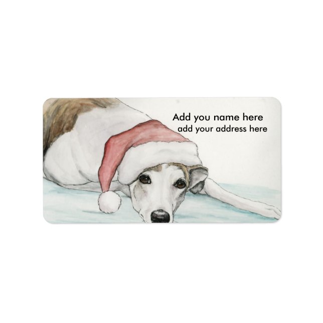 Greyhound in Weihnachtsmannmütze Address Labels Adressaufkleber (Vorne)