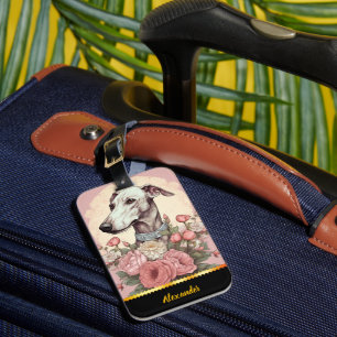 Greyhound inmitten blühender Rose des Frühlings Gepäckanhänger