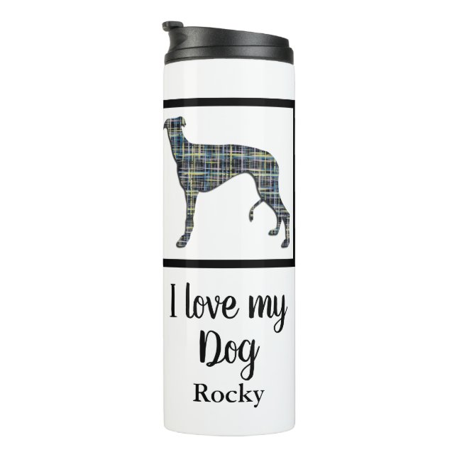 Greyhound/Lurchenhund Hund Gelb & Blau Silhouette Thermosbecher (Nach rechts gedreht)