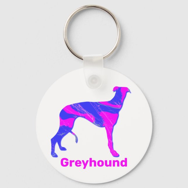 Greyhound / Lurchenhund Silhouette Hot Pink & Blue Schlüsselanhänger (Vorderseite)