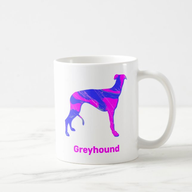 Greyhound Lurcher Dog Niedlich Pink Silhouette Wei Kaffeetasse (Rechts)