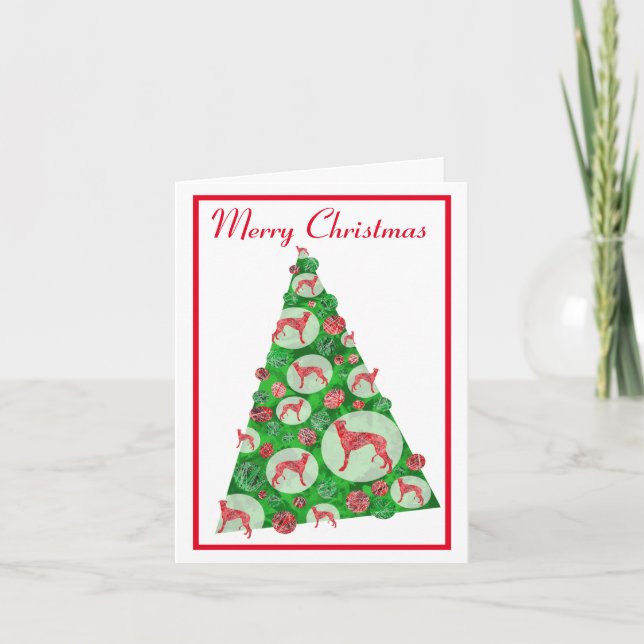 Greyhound Lurcher Dog Silhouette ChristmasTree Was Karte (Vorderseite)