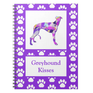Greyhound Lurcher Dog Silhouette Paw Lila PY&B Notizblock
