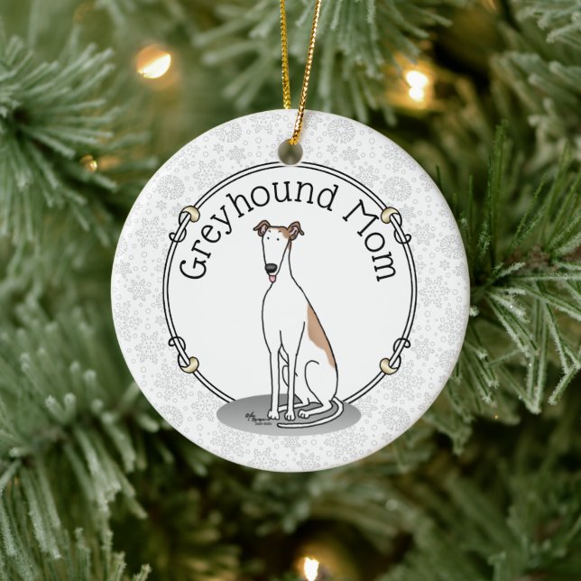 Greyhound-Mama (weiß) Niedlicher Hund Mama Funny Keramik Ornament (Baum)