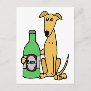 Greyhound mit Bierflasche Postkarte