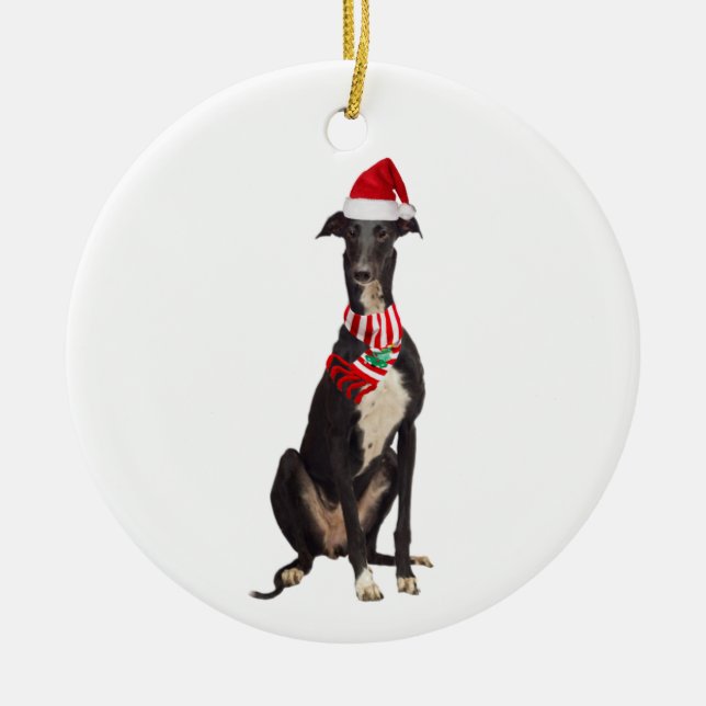 Greyhound mit Hat Scaft Weihnachten Keramik Ornament (Vorne)