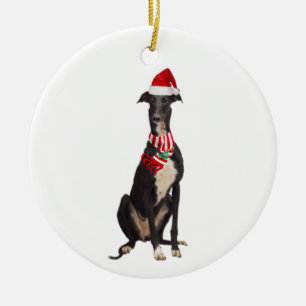 Greyhound mit Hutschuh Weihnachten Keramik Ornament