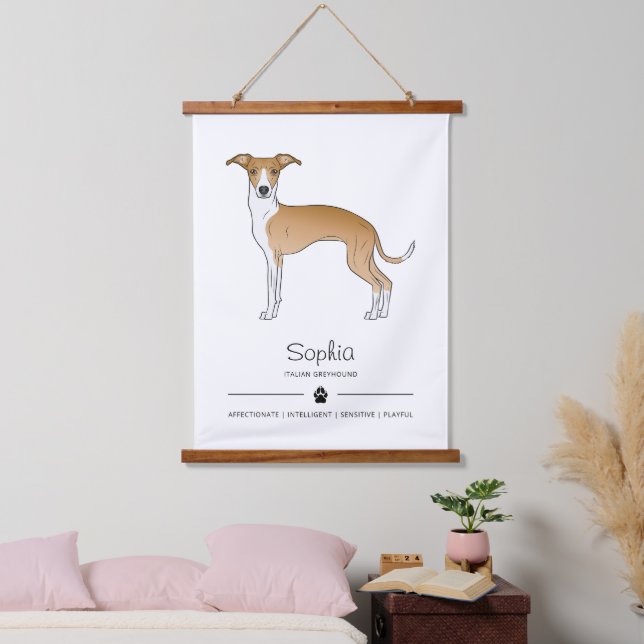 Greyhound mit individuellem Text Wandteppich Mit Holzrahmen (Schlafzimmer)