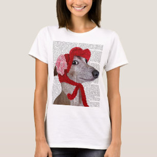 Greyhound mit Red Wooly Hat 2 T-Shirt