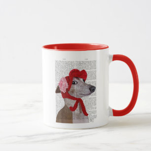 Greyhound mit Red Wooly Hat 2 Tasse