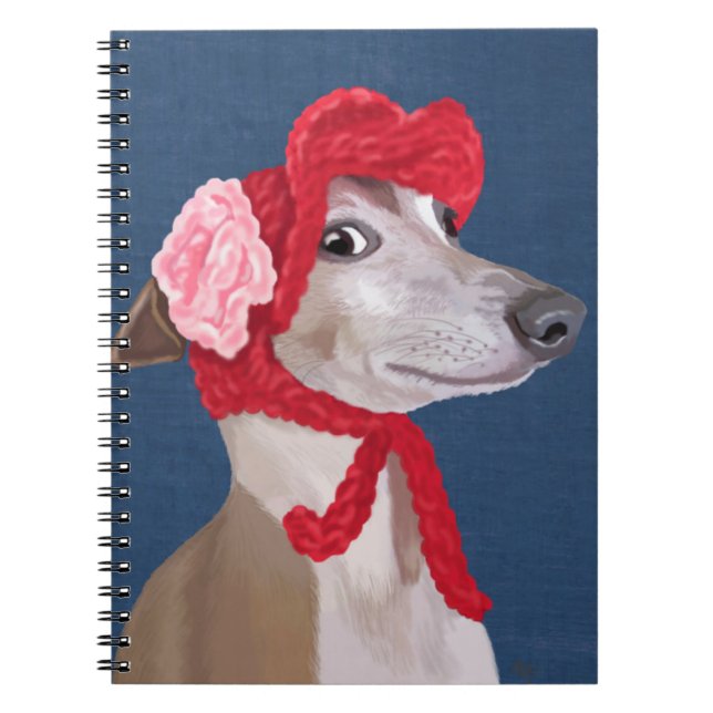 Greyhound mit Red Wooly Hat Notizblock (Vorderseite)