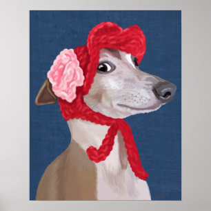 Greyhound mit Red Wooly Hat Poster