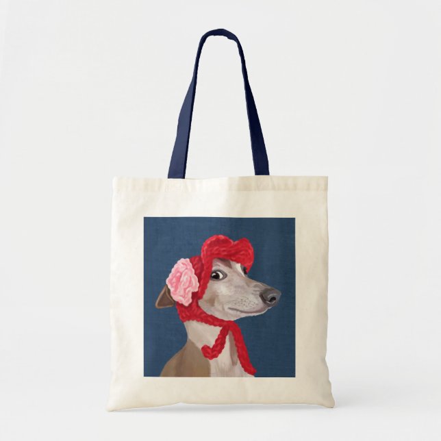 Greyhound mit Red Wooly Hat Tragetasche (Vorne)