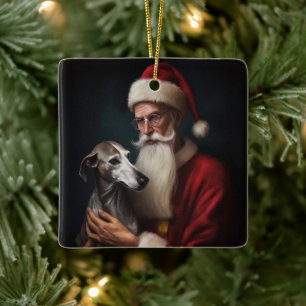Greyhound mit Weihnachtsfeiern Keramikornament