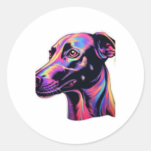 Greyhound Neon Design Runder Aufkleber