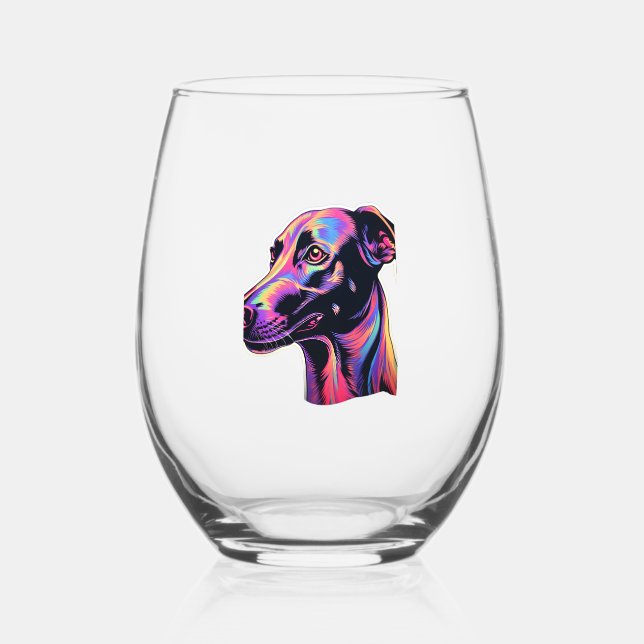 Greyhound Neon Design Weinglas Ohne Stiel (Vorderseite)