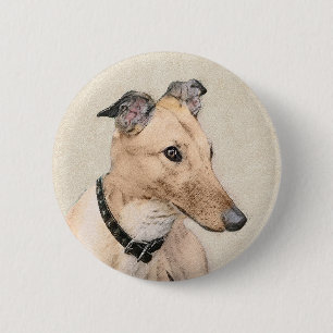 Greyhound Painting - Niedliche Original Hunde Kuns Button