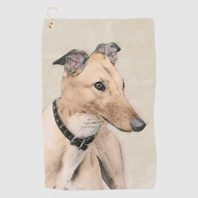 Greyhound Painting - Niedliche Original Hunde Kuns Golfhandtuch (Vorderseite)
