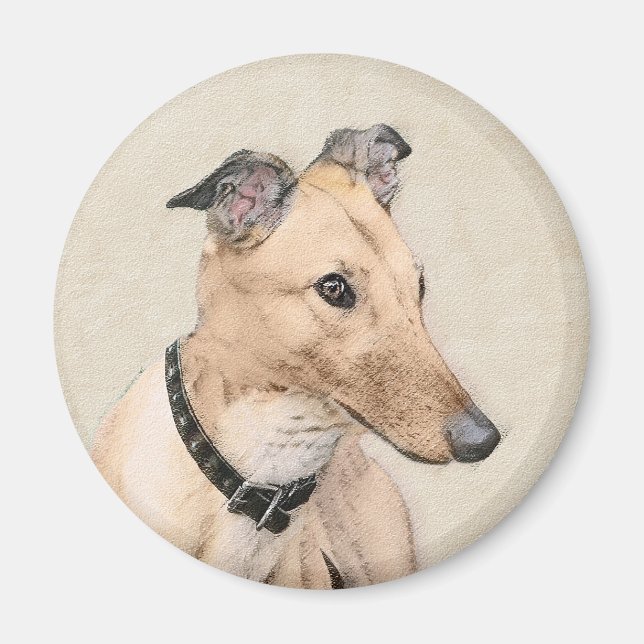 Greyhound Painting - Niedliche Original Hunde Kuns Magnet (Vorne)