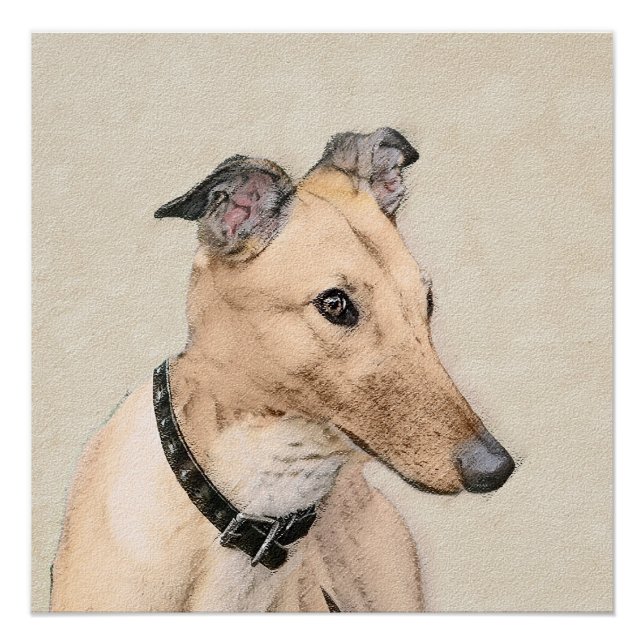 Greyhound Painting - Niedliche Original Hunde Kuns Poster (Vorderseite)