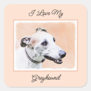 Greyhound Painting - Niedliche Original Hunde Kuns Quadratischer Aufkleber