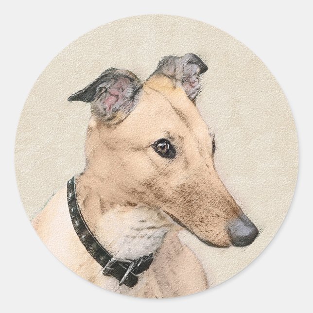 Greyhound Painting - Niedliche Original Hunde Kuns Runder Aufkleber (Vorderseite)