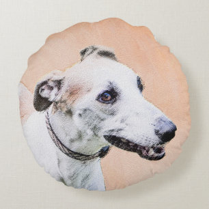 Greyhound Painting - Niedliche Original Hunde Kuns Rundes Kissen