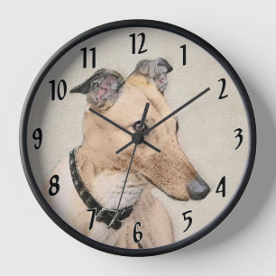 Greyhound Painting - Niedliche Original Hunde Kuns Uhr
