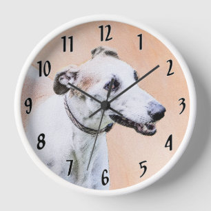 Greyhound Painting - Niedliche Original Hunde Kuns Uhr
