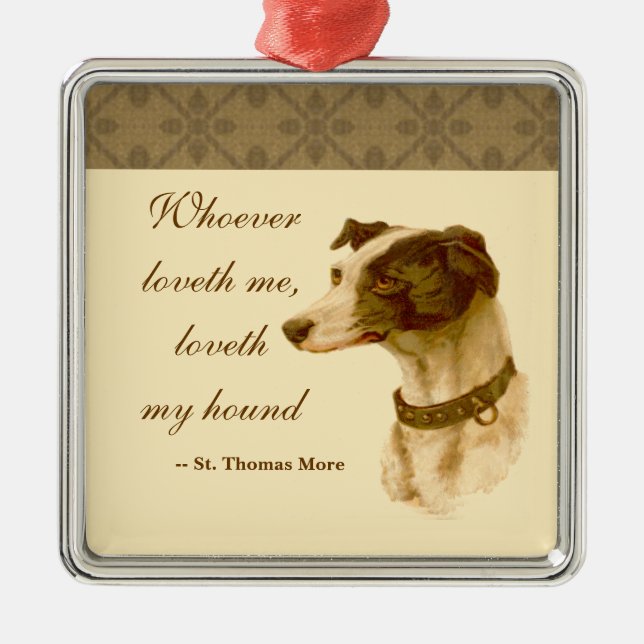 Greyhound Portrait / Berühmtes Thomas Mehr Zitat Silbernes Ornament (Vorne)