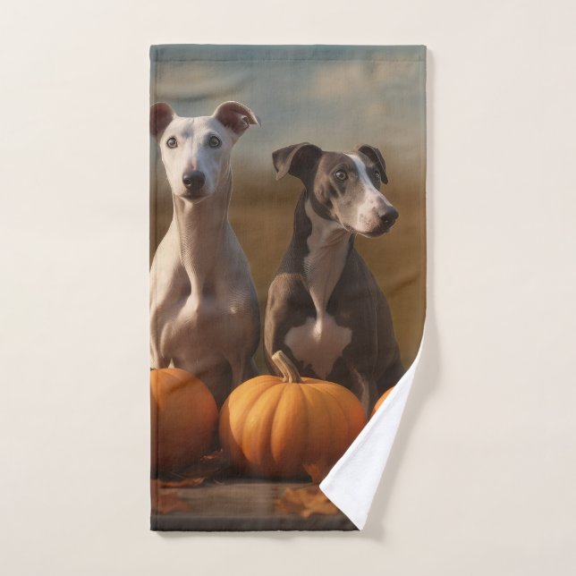 Greyhound Puppy Autumn Delight Pumpkin Badhandtuch Set (Handtuch)
