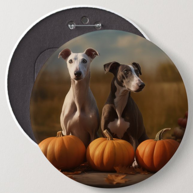 Greyhound Puppy Autumn Delight Pumpkin Button (Vorne & Hinten)