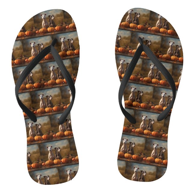 Greyhound Puppy Autumn Delight Pumpkin Flip Flops (Fußbett)