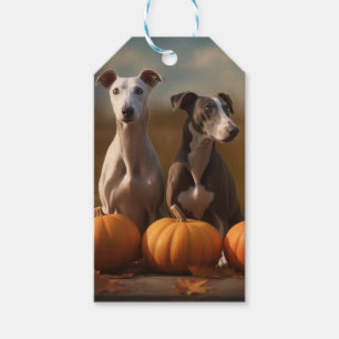 Greyhound Puppy Autumn Delight Pumpkin Geschenkanhänger