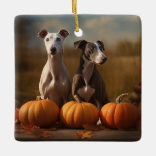 Greyhound Puppy Autumn Delight Pumpkin Keramikornament