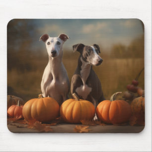 Greyhound Puppy Autumn Delight Pumpkin Mousepad