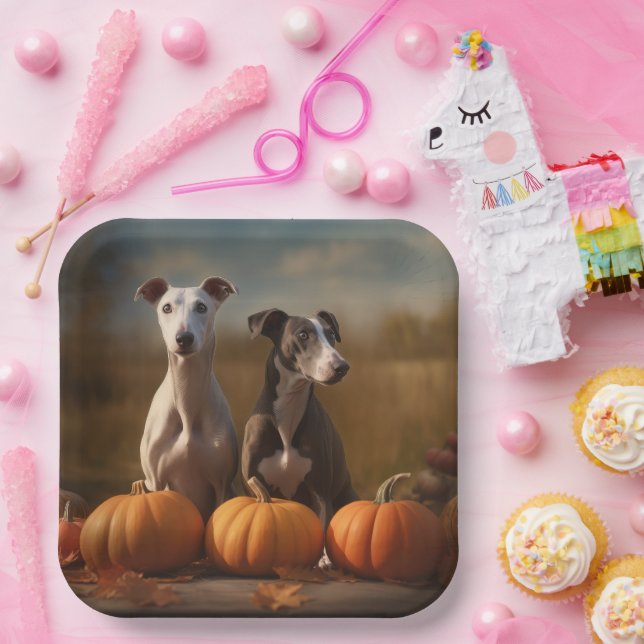 Greyhound Puppy Autumn Delight Pumpkin Pappteller (Party)
