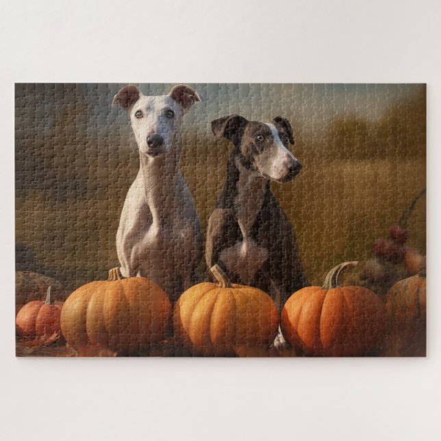 Greyhound Puppy Autumn Delight Pumpkin Puzzle (Horizontal)