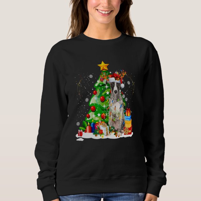 Greyhound Reindeer Christmas Lights  Dog Xmas Sweatshirt (Vorderseite)