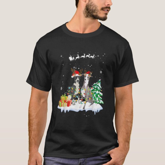 Greyhound Santa Christmas Tree Light Pajama Dog Xm T-Shirt (Vorderseite)