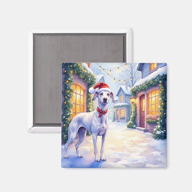 Greyhound Schneedorfgemeinde Weihnachtsmannmütze W Magnet (Vorderseite/Rückseite)
