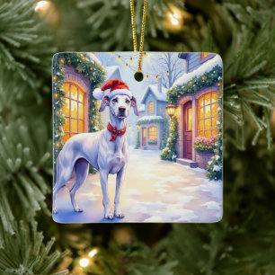 Greyhound Schneedorfgemeinschaft Weihnachtsmannmüt Keramikornament