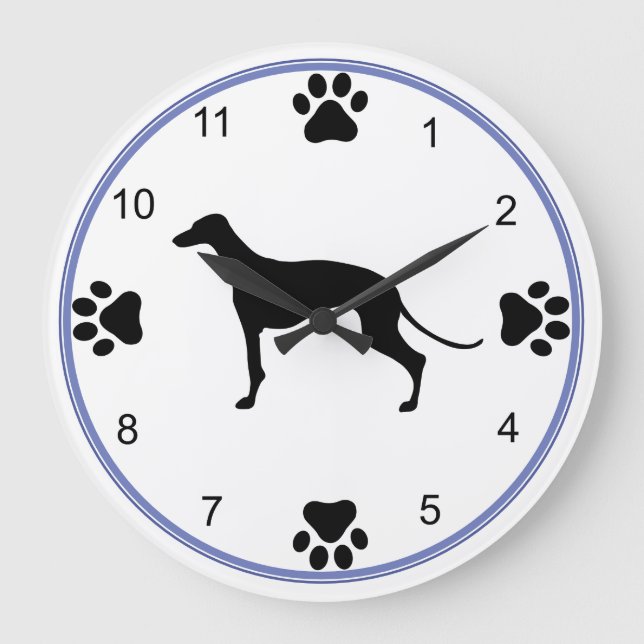 Greyhound-Silhouette Große Wanduhr (Vorderseite)