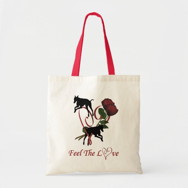 Greyhound Silhouette Roses Love Heart Dog Tote Bag Tragetasche (Vorne)