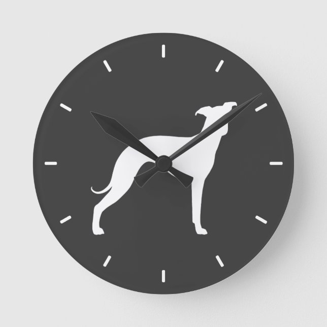 Greyhound-Silhouette Runde Wanduhr (Vorderseite)