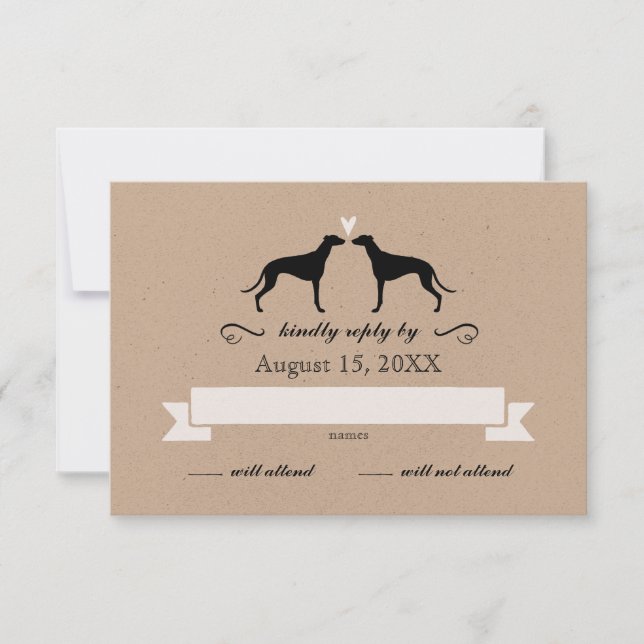 Greyhound-Silhouetten Hochzeitserwiderung RSVP Karte (Vorderseite)