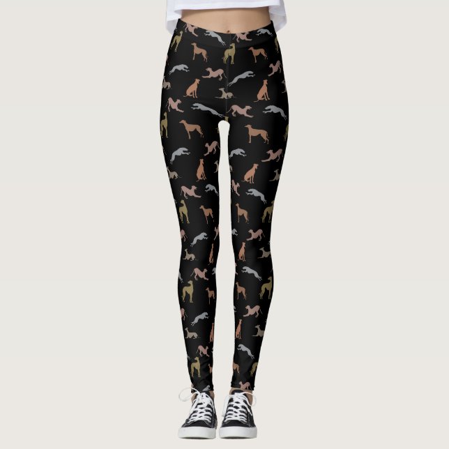 Greyhound-Silhouetten Metallic Shades auf Black Leggings (Vorderseite)