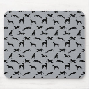 Greyhound Silhouetten Schwarz auf Grau Mousepad
