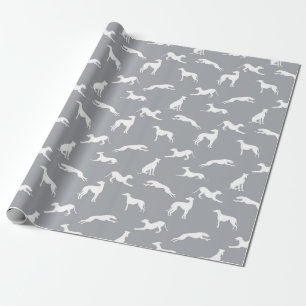 Greyhound Silhouetten Weiß auf Grau Geschenkpapier