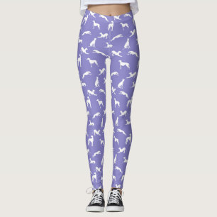 Greyhound-Silhouetten Weiß auf Lila Leggings